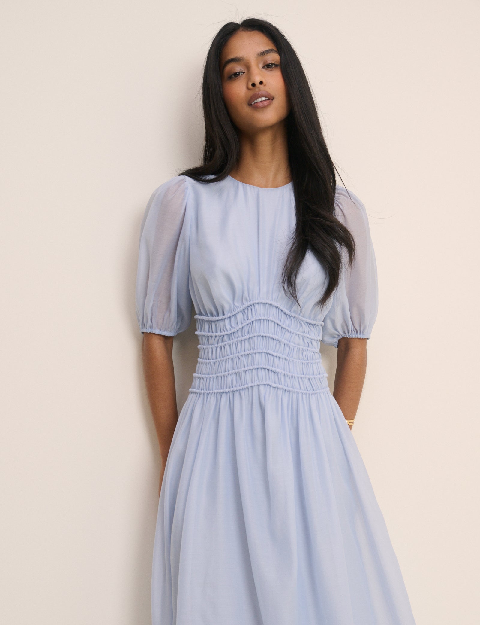 Blue Puff Sleeve Pax Midi Dress | Nobody's Child